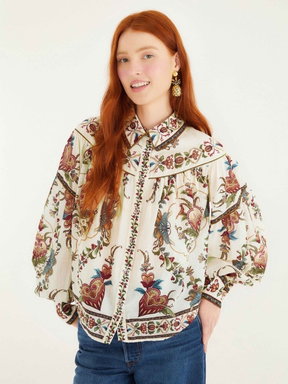 Farm Rio: Cream Majestic Hearts Blouse